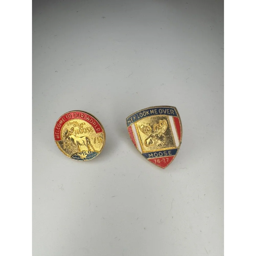 Vintage Moose Lodge Lapel Pins Lot 1976–1979 Enamel Gold Tone Fraternal